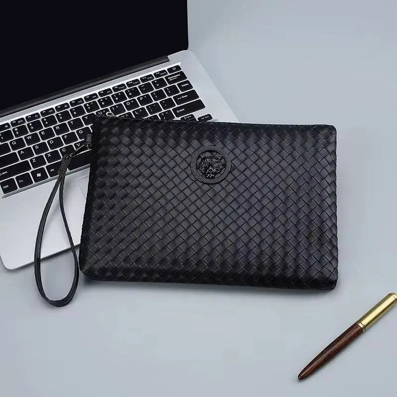 Pochette Prestige™ – Cuir Tressé Noir